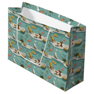 Retro Flamingo Poolside Summer Pattern (9) Large Gift Bag