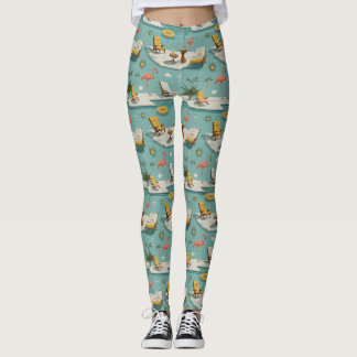 Retro Flamingo Poolside Summer Pattern (9) Leggings