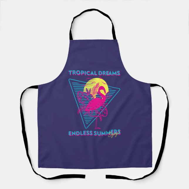 Retro Flamingo Sunset Synthwave Vibes Apron (Front)