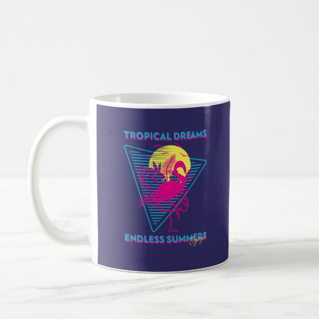 Retro Flamingo Sunset Synthwave Vibes Coffee Mug (Left)