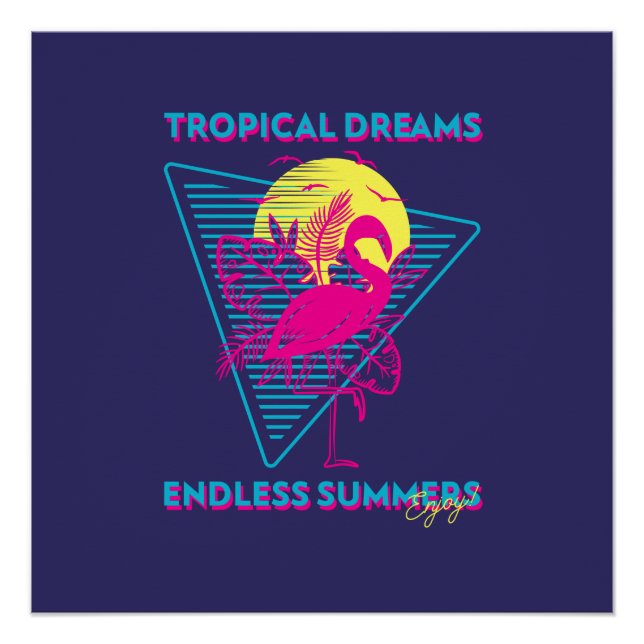 Retro Flamingo Sunset Synthwave Vibes Poster (Front)