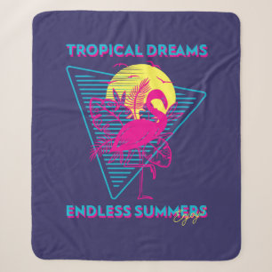 Retro Flamingo Sunset Synthwave Vibes Sherpa Blanket