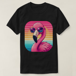 Retro Flamingo Sunset Tropical Design T-Shirt