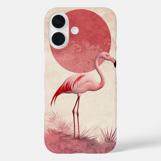 Retro Flamingo with Sunset Background Case-Mate iPhone Case (Back)