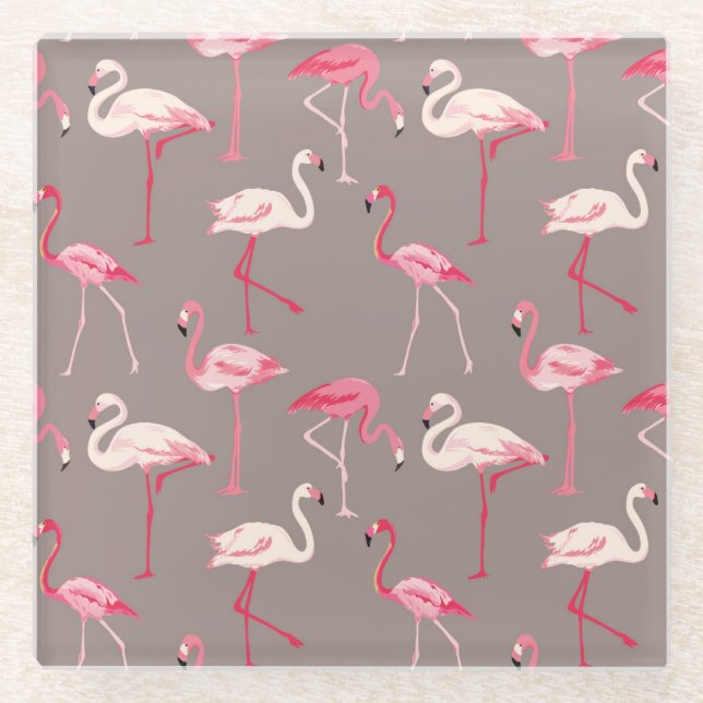 Retro Flamingos 2 Glass Coaster (Front)