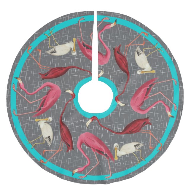 Retro Flamingos Brushed Polyester Tree Skirt (Front)