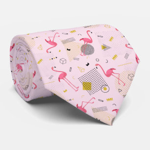 Retro Flamingos Dots and Diamonds on Pink Tie