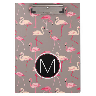 Retro Flamingos Monogram Clipboard