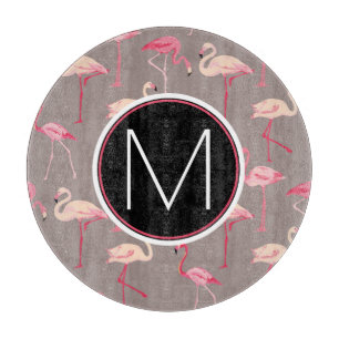 Retro Flamingos   Monogram Cutting Board