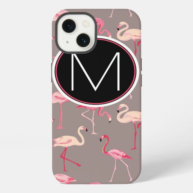 Retro Flamingos | Monogram iPhone Case (Back)