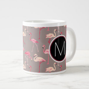 Retro Flamingos   Monogram Large Coffee Mug