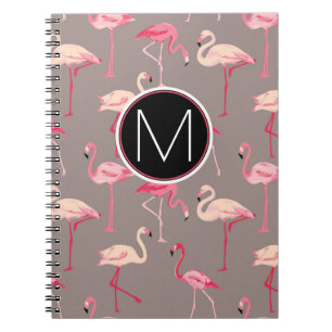Retro Flamingos Monogram Notebook