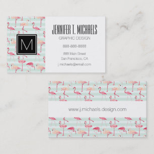 Retro Flamingos On Mint Stripes Business Card