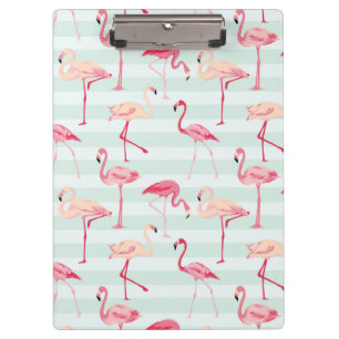 Retro Flamingos On Mint Stripes Clipboard
