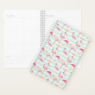 Retro Flamingos On Mint Stripes Planner