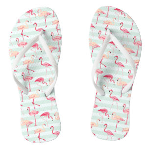 Retro Flamingos On Mint Stripes Thongs