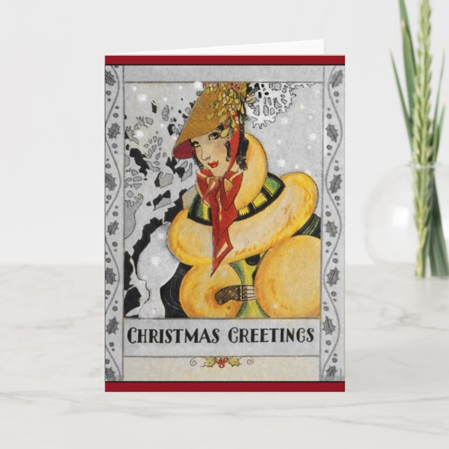 Retro Flapper Christmas Greeting Holiday Card (Front)