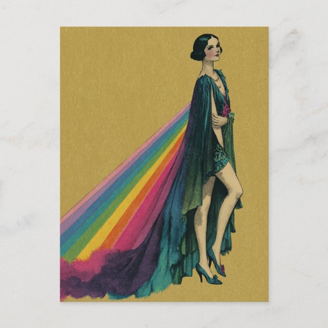 Retro Flapper Woman in a Rainbow Cape Postcard (Front)