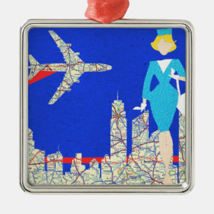 Retro Flight Attendant Christmas Ornament