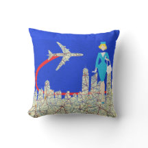 Retro Flight Attendant Throw Pillow