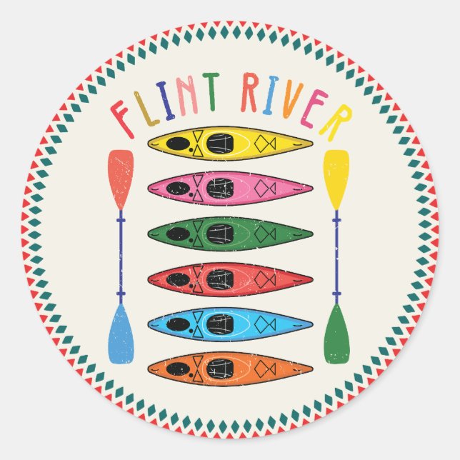 Retro Flint River Kayaking Classic Round Sticker (Front)
