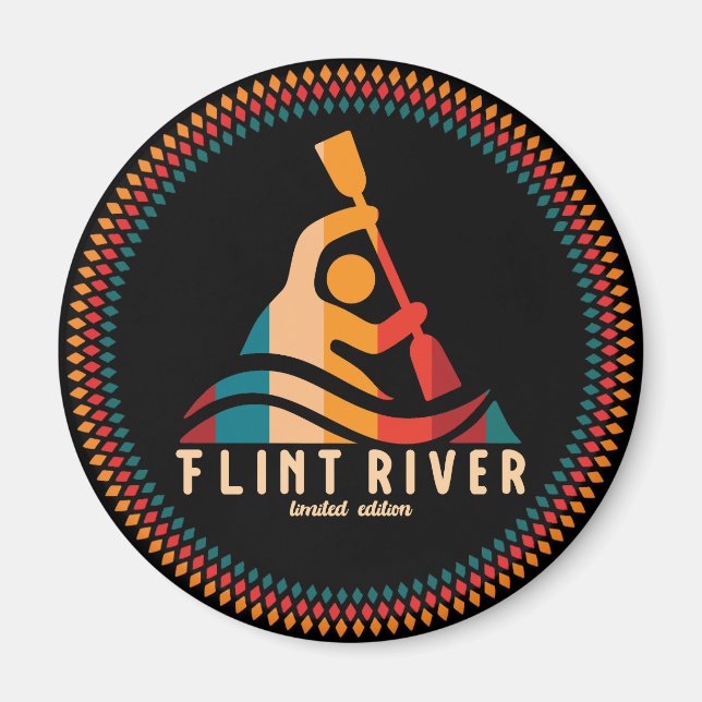 Retro Flint River Kayaking Magnet (Front)