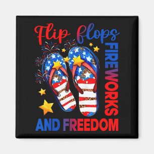 Retro flip flops fireworks & freedom american magnet