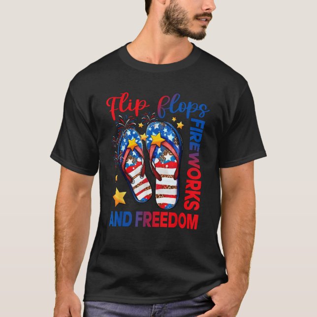 Retro Flip Flops Fireworks Freedom American Flag S T-Shirt (Front)