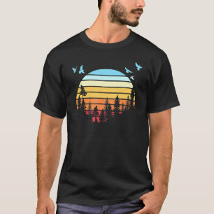 Retro Flock Of Birds Wildlife Nature Outdoors Tree T-Shirt