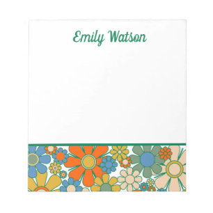 Retro Floral 60s 70s Flowers Personalised Notepad