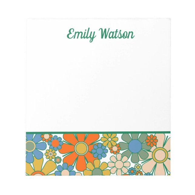 Retro Floral 60s 70s Flowers Personalised Notepad (Front)