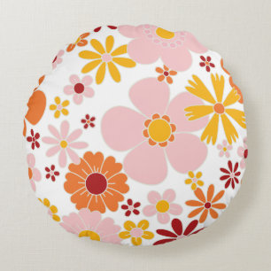 Retro Floral 70's  Round Cushion
