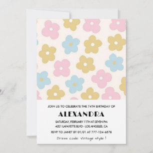 Retro Floral 74th birthday invitations 