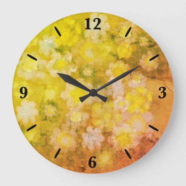 Retro Floral Abstract Salty Watercolor Painting    Large Clock (Front)