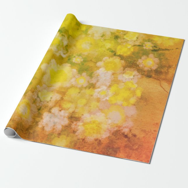 Retro Floral Abstract Salty Watercolor Painting  Wrapping Paper (Unrolled)