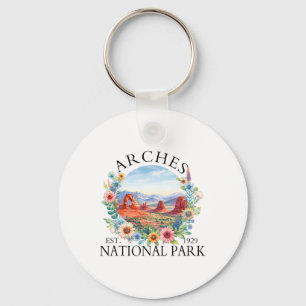 Retro Floral Arches National Park Hiking Camping O Key Ring