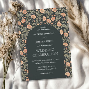 Retro floral Art Nouveau William Morris wedding Invitation
