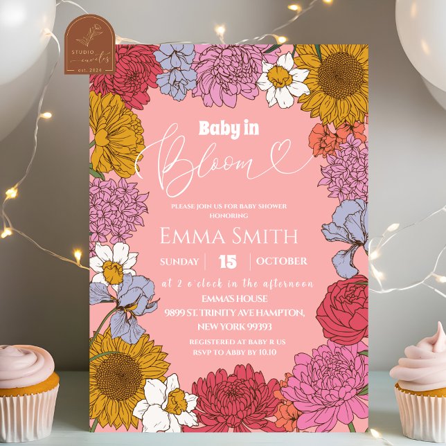 Retro Floral Baby in Bloom Baby Shower Invitation (Creator Uploaded)
