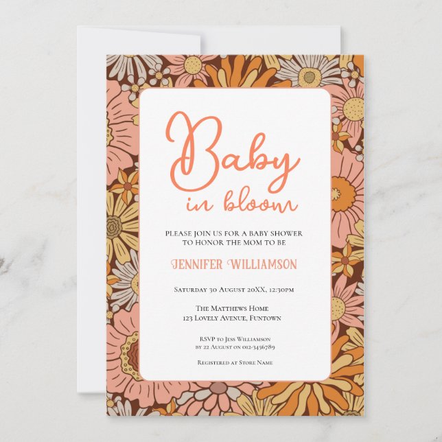 Retro Floral Baby Shower invitation (Front)
