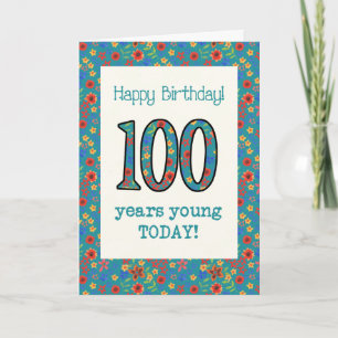 Retro Floral Birthday Card 100 Years Young