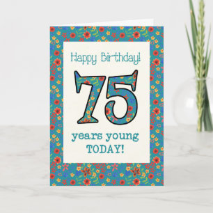 Retro Floral Birthday Card 75 Years Young