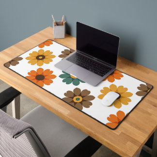 Retro Floral Blossom and Vintage 70s Botanical Desk Mat
