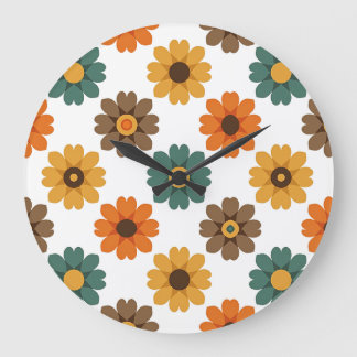 Retro Floral Blossom and Vintage 70s Botanical Large Clock