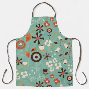 Retro Floral Blue Apron