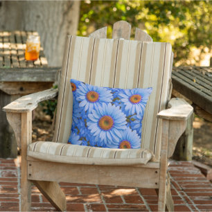 Retro floral blue sunflowers blue daisies pattern  cushion