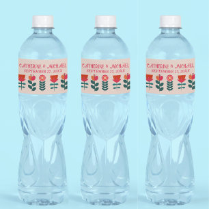 Retro Floral Boho Bright And Bold Wedding Water Bottle Label