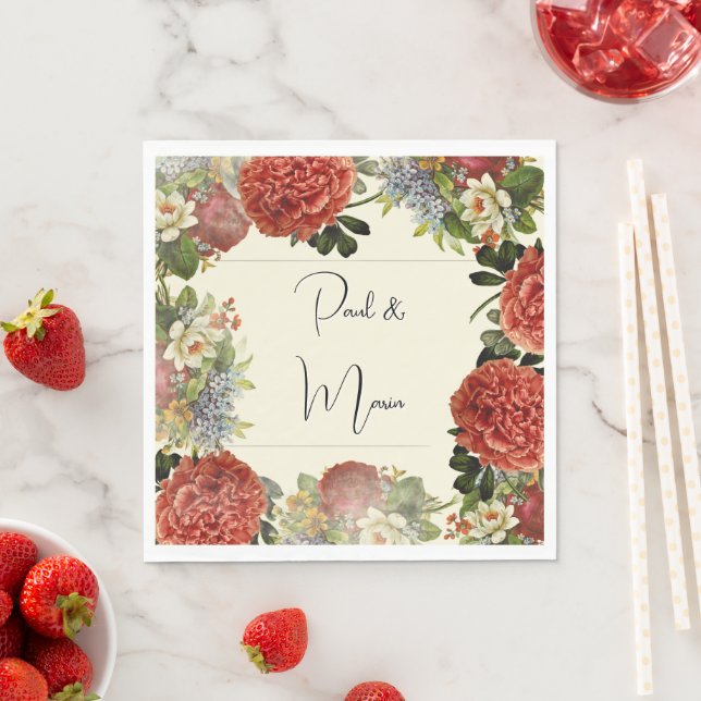 Retro Floral BOHO Wedding Invitation Napkin (Insitu)