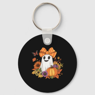 Retro Floral Boo Ghost Pumpkin Bow Halloween Women Key Ring