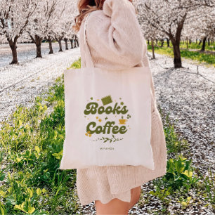 Retro Floral 'Books & Coffee' Personalised Bookish Tote Bag