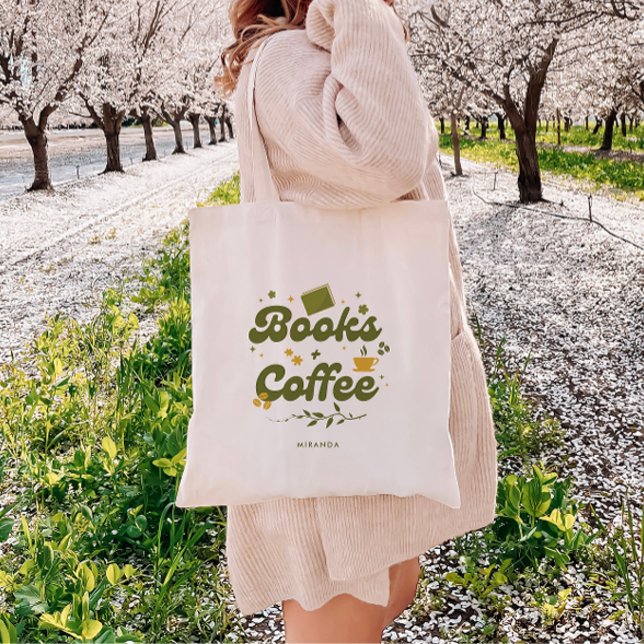 Retro Floral 'Books & Coffee' Personalised Bookish Tote Bag (Creator Uploaded)